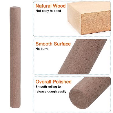 Rolling Pin 9.4" x 1.1" Cylindrical Smooth Non-Stick Ebony Wood Kitchen Roller Rolling Pins