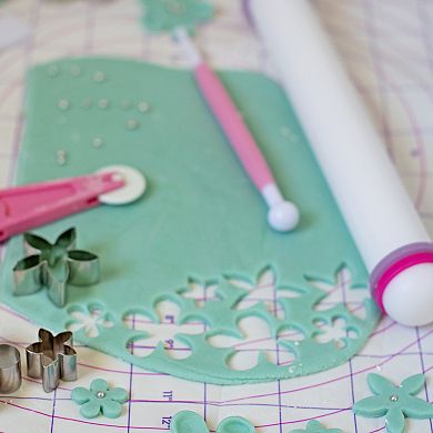 Fondant Rolling Pin 12 Inch x 1.38 Inch Adjustable Guide Rings Non-Stick PP Plastic Fondant Roller