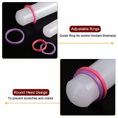 Fondant Rolling Pin 12 Inch x 1.38 Inch Adjustable Guide Rings Non-Stick PP Plastic Fondant Roller