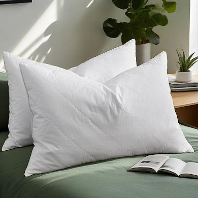 Unikome 2-Pack Goose Feather Pillows Quilted Stitch with Ultra Soft Peach Skin Cover