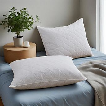 Unikome Set of 2 Goose Feather Pillows Wave Quilted Design, Medium-Firm Support