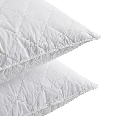 Unikome Set of 2 Goose Feather Pillows Wave Quilted Design, Medium-Firm Support
