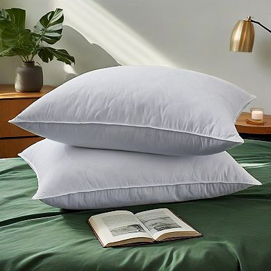 Unikome Twin Pack Goose Feather Pillows Classic Quilted Design, Idea for Side and Back Sleepers