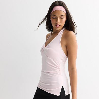 Juniors' madden girl Twist Neck Side Ruched Split Hem Halter Top