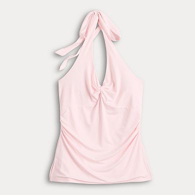 Juniors' madden girl Twist Neck Side Ruched Split Hem Halter Top