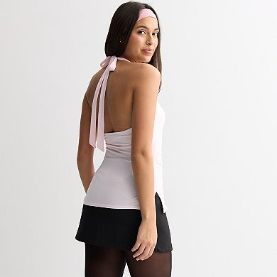 Juniors' madden girl Twist Neck Side Ruched Split Hem Halter Top