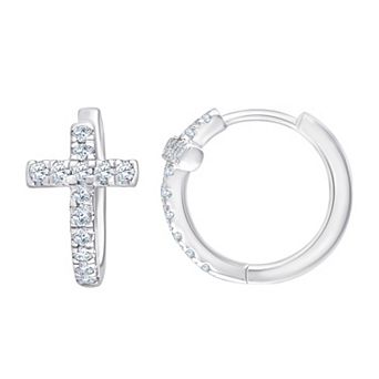 Brilliant Love Sterling Silver 1/3 Carat T.W. Lab Grown Diamond Cross Hoop Earrings