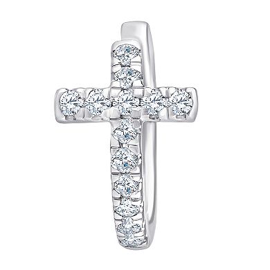 Brilliant Love Sterling Silver 1/3 Carat T.W. Lab Grown Diamond Cross Hoop Earrings