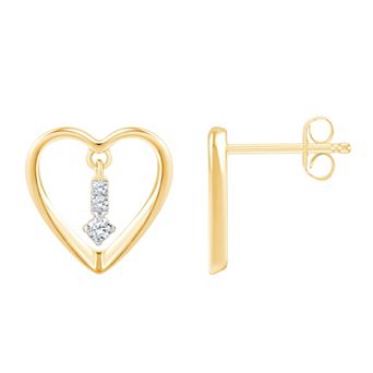 Brilliant Love 14k Gold over Sterling Silver Lab Grown Diamond Accent Open Heart Dangle Stud Earrings