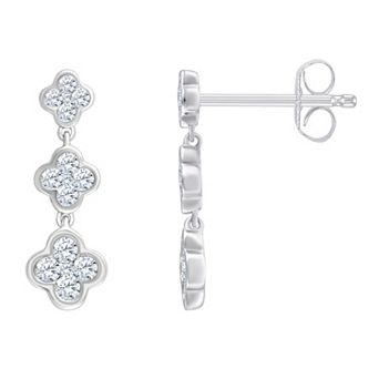 Brilliant Love Sterling Silver 1/2 Carat T.W. Lab Grown Diamond Clover Drop Earrings