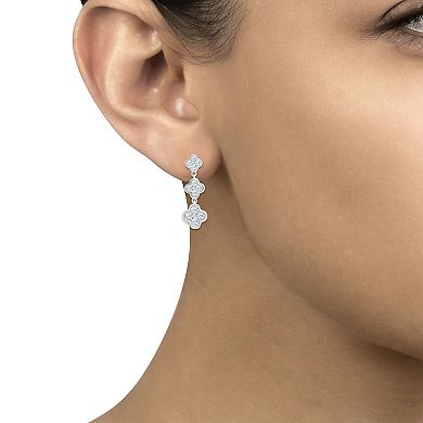 Brilliant Love Sterling Silver 1/2 Carat T.W. Lab Grown Diamond Clover Drop Earrings