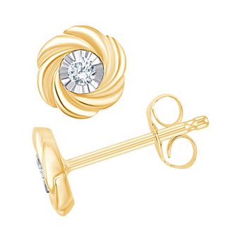 Brilliant Love 14k Gold over Sterling Silver Lab Grown Diamond Accent Twist Stud Earrings