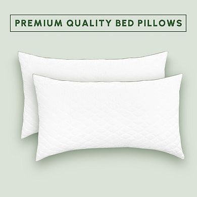 Elegant Comfort Diamond Stitched Quilted Hotel Pillows, Goose-Down Alternative - Set of 2