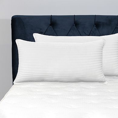 Elegant Comfort Retreat Stripe Cotton Shell Hotel Pillows, Gel-Infused Filling - Set of 2