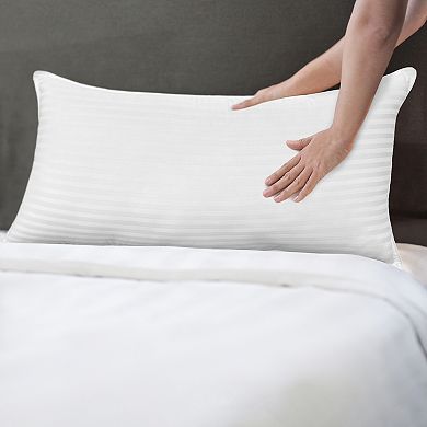 Elegant Comfort Retreat Stripe Cotton Shell Hotel Pillows, Gel-Infused Filling - Set of 2