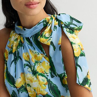 Women's Donna Ricco Sleeveless Printed Chiffon Halter Maxi Dress