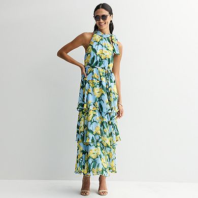Women's Donna Ricco Sleeveless Printed Chiffon Halter Maxi Dress