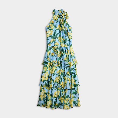 Women's Donna Ricco Sleeveless Printed Chiffon Halter Maxi Dress