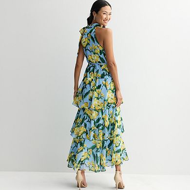 Women's Donna Ricco Sleeveless Printed Chiffon Halter Maxi Dress