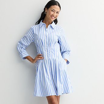Women's Donna Ricco Long Sleeve Printed Stripe Midi Shirtdress