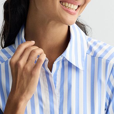 Women's Donna Ricco Long Sleeve Printed Stripe Midi Shirtdress