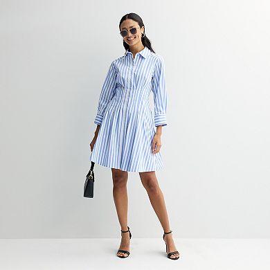 Women's Donna Ricco Long Sleeve Printed Stripe Midi Shirtdress