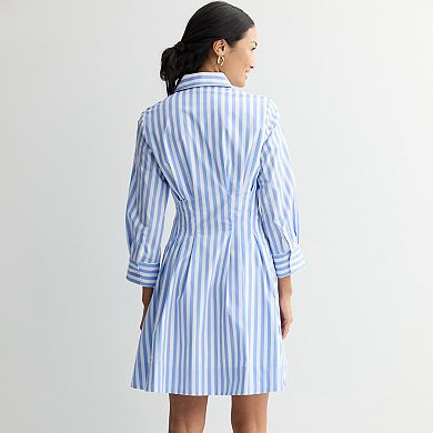 Women's Donna Ricco Long Sleeve Printed Stripe Midi Shirtdress