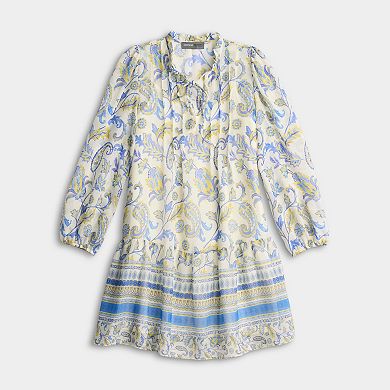 Women's Donna Ricco Long Sleeve Short Float Dress with Pleating Details