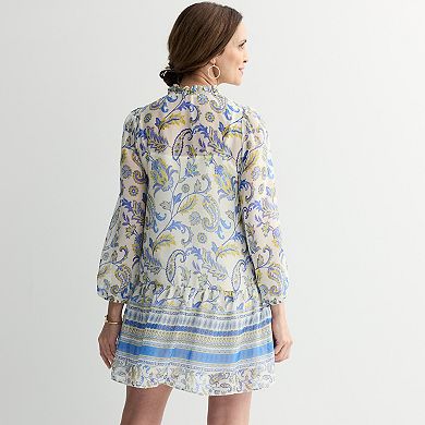 Women's Donna Ricco Long Sleeve Short Float Dress with Pleating Details