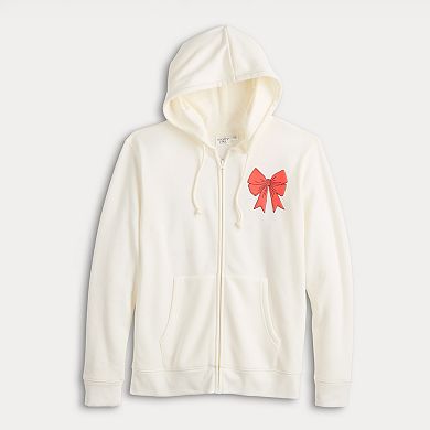 Juniors' Long Sleeve Zip Up Hoodie with Bow Graphics