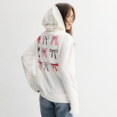 Juniors' Long Sleeve Zip Up Hoodie with Bow Graphics