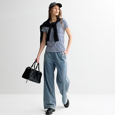 Juniors' Pink Republic Short Sleeve Longline Crew Tee