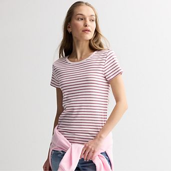 Juniors' Pink Republic Short Sleeve Longline Crew Tee