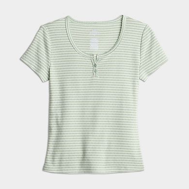 Juniors' Pink Republic Short Sleeve Henley Tee