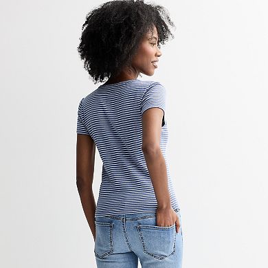 Juniors' Pink Republic Short Sleeve Henley Tee