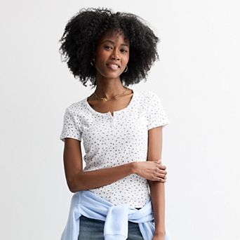 Juniors' Pink Republic Short Sleeve Henley Tee