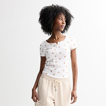 Juniors' Pink Republic Short Sleeve Henley Tee