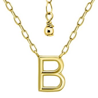 Aleure Precioso Polished Capital Letter Pendant Necklace on Small Paperclip Chain