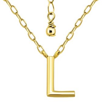 Aleure Precioso Polished Capital Letter Pendant Necklace on Small Paperclip Chain