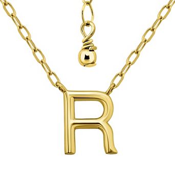 Aleure Precioso Polished Capital Letter Pendant Necklace on Small Paperclip Chain