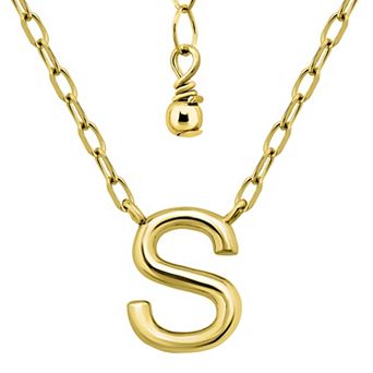 Aleure Precioso Polished Capital Letter Pendant Necklace on Small Paperclip Chain