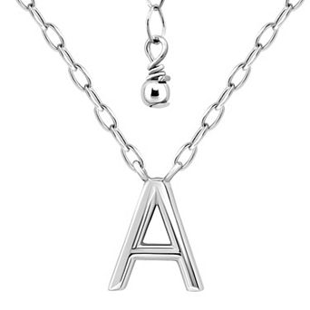 Aleure Precioso Polished Capital Letter Pendant Necklace on Small Paperclip Chain