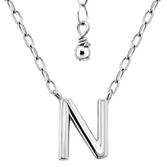 Aleure Precioso Polished Capital Letter Pendant Necklace on Small Paperclip Chain