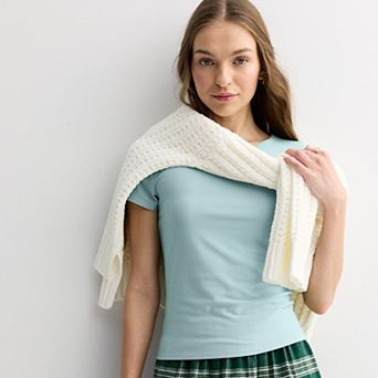 Juniors' Pink Republic Contour Short Sleeve Crew Top