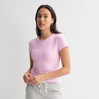 Juniors' Pink Republic Contour Short Sleeve Crew Top