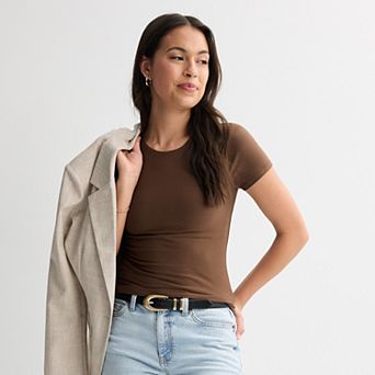 Juniors' Pink Republic Contour Short Sleeve Crew Top