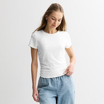 Juniors' Pink Republic Short Sleeve Side Cinch Top