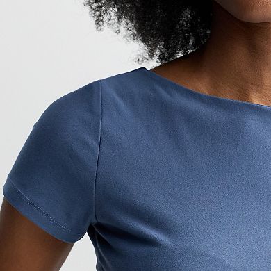 Juniors' Pink Republic Contour Short Sleeve Boatneck Top