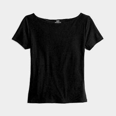 Juniors' Pink Republic Contour Short Sleeve Boatneck Top