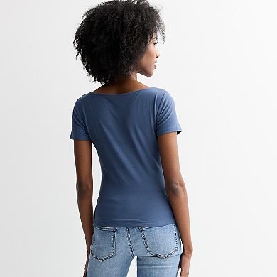 Juniors' Pink Republic Contour Short Sleeve Boatneck Top